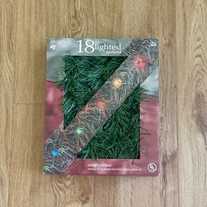 Holiday Time 18ft Lighted Garland with Red Green and Blue Lights NEW